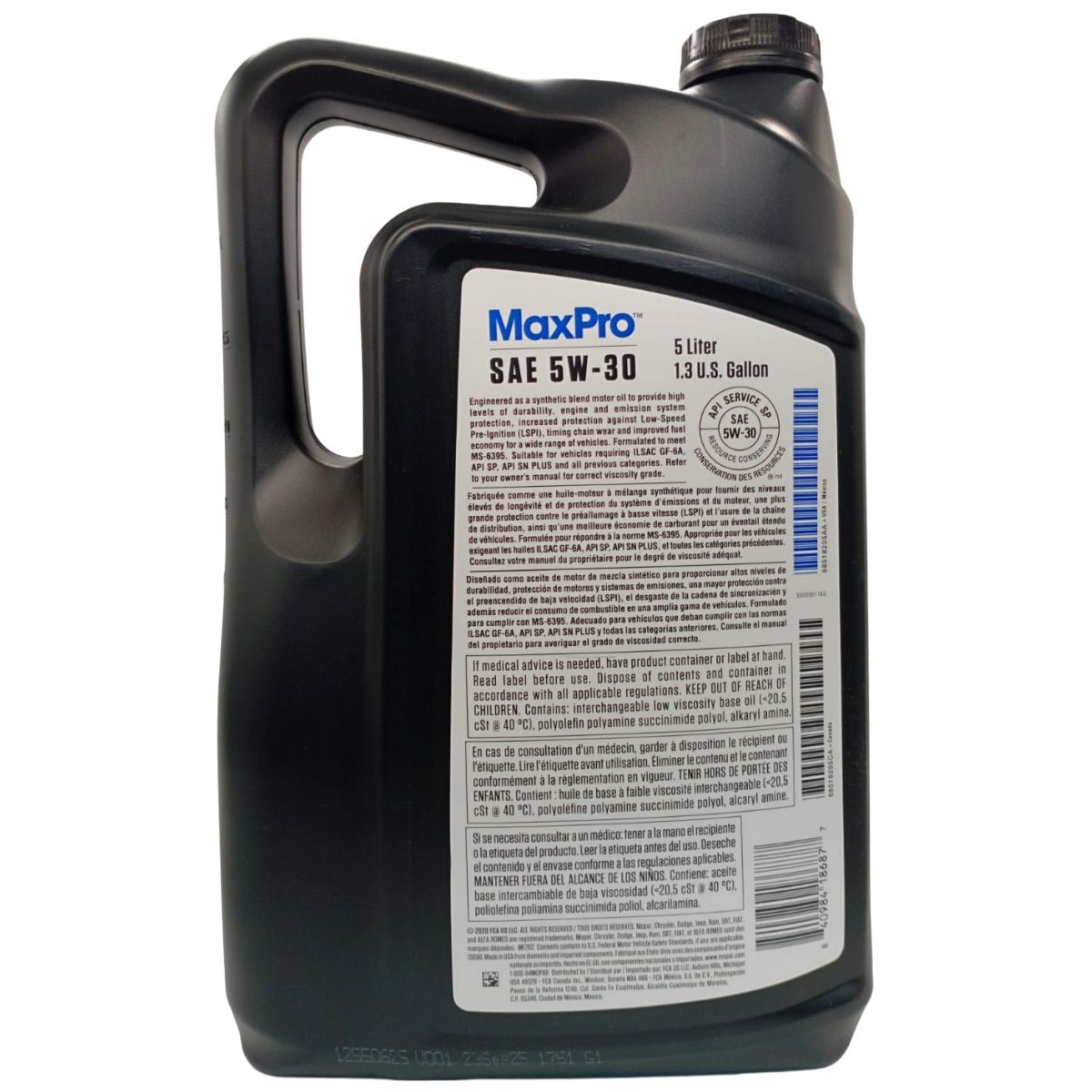 Bidon de 5 litros de aceite de motor original Mopar 5W30 para vehiculos Jeep Dodge RAM y Chrysler - PROPARTS