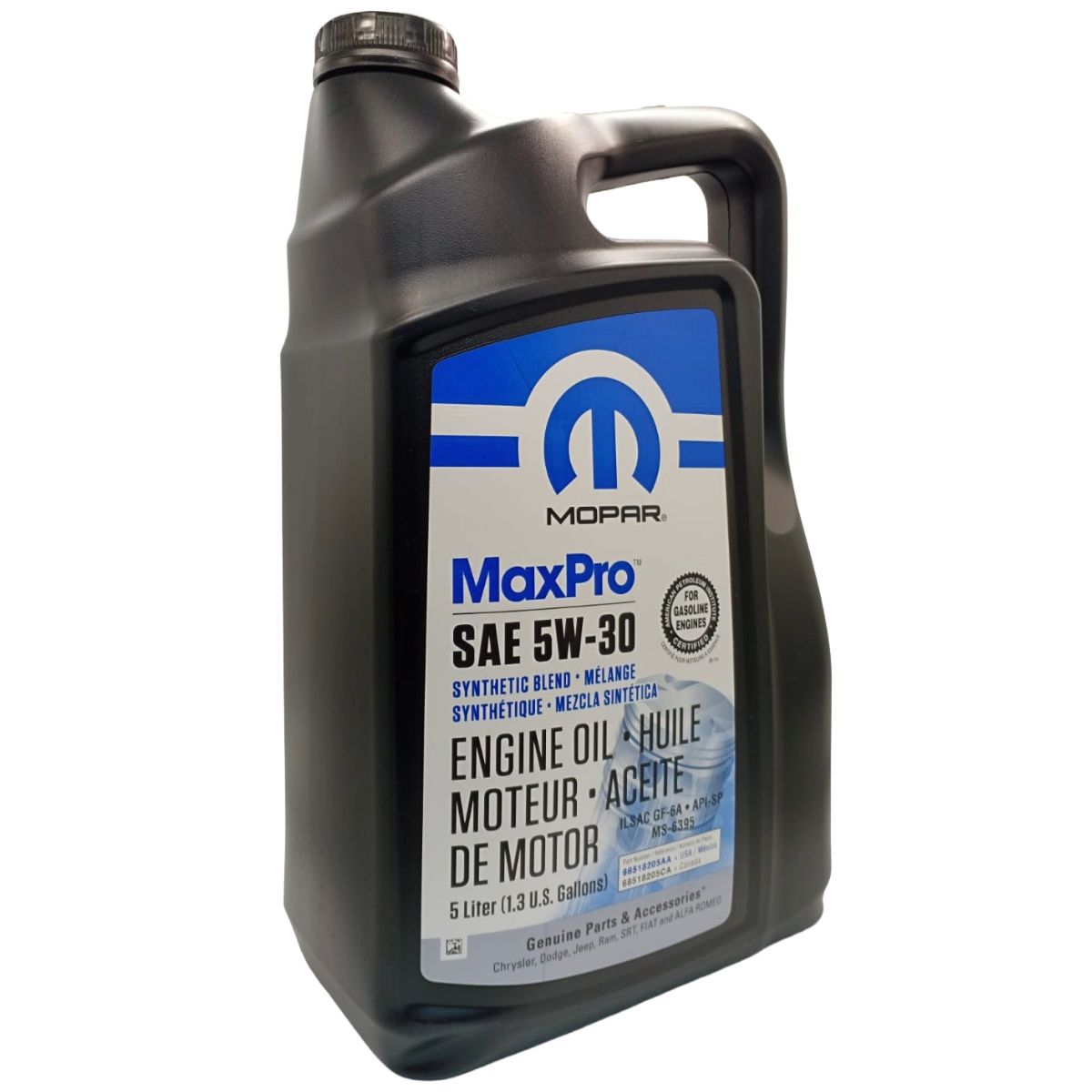 Bidon de 5 litros de aceite de motor original Mopar 5W30 para vehiculos Jeep Dodge RAM y Chrysler - PROPARTS