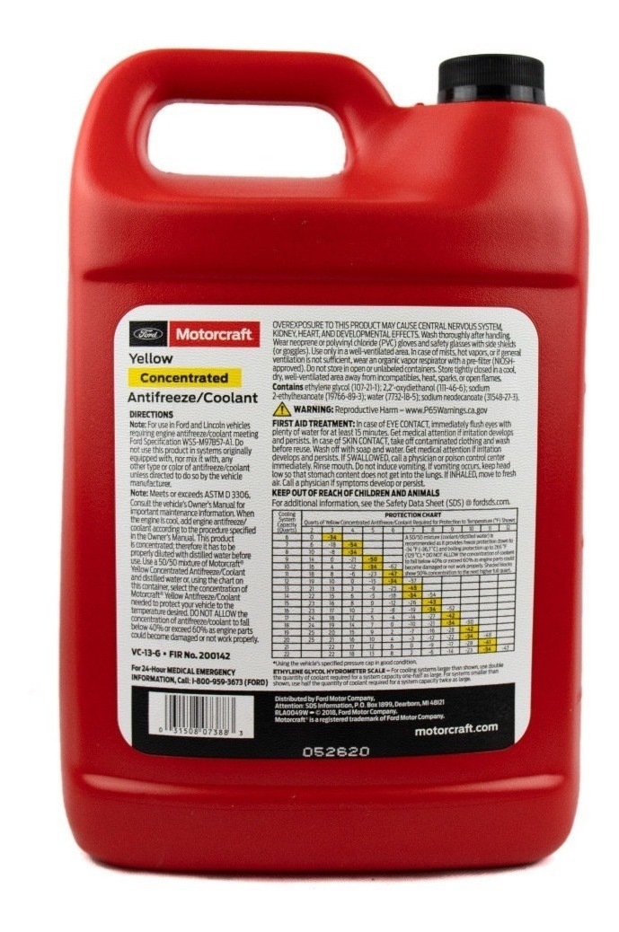 Refrigerante Coolant Vc13g Ford Motorcraft Amarillo 3,78 Lt - Imagen 2
