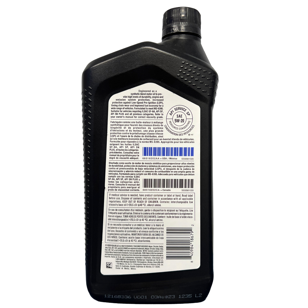 Aceite Mopar 5W20 original para motor Jeep Grand Cherokee RAM 1500 y Dodge Durango - PROPARTS