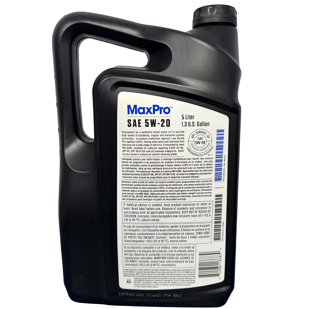 Aceite Mopar 5W20 5 Litros original para motor Jeep RAM 1500 y Dodge - PROPARTS