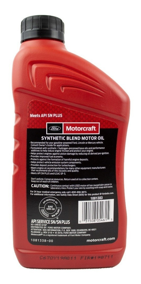 Aceite Motorcraft 10W30 original para motor Ford Ranger F-150 y Explorer - PROPARTS
