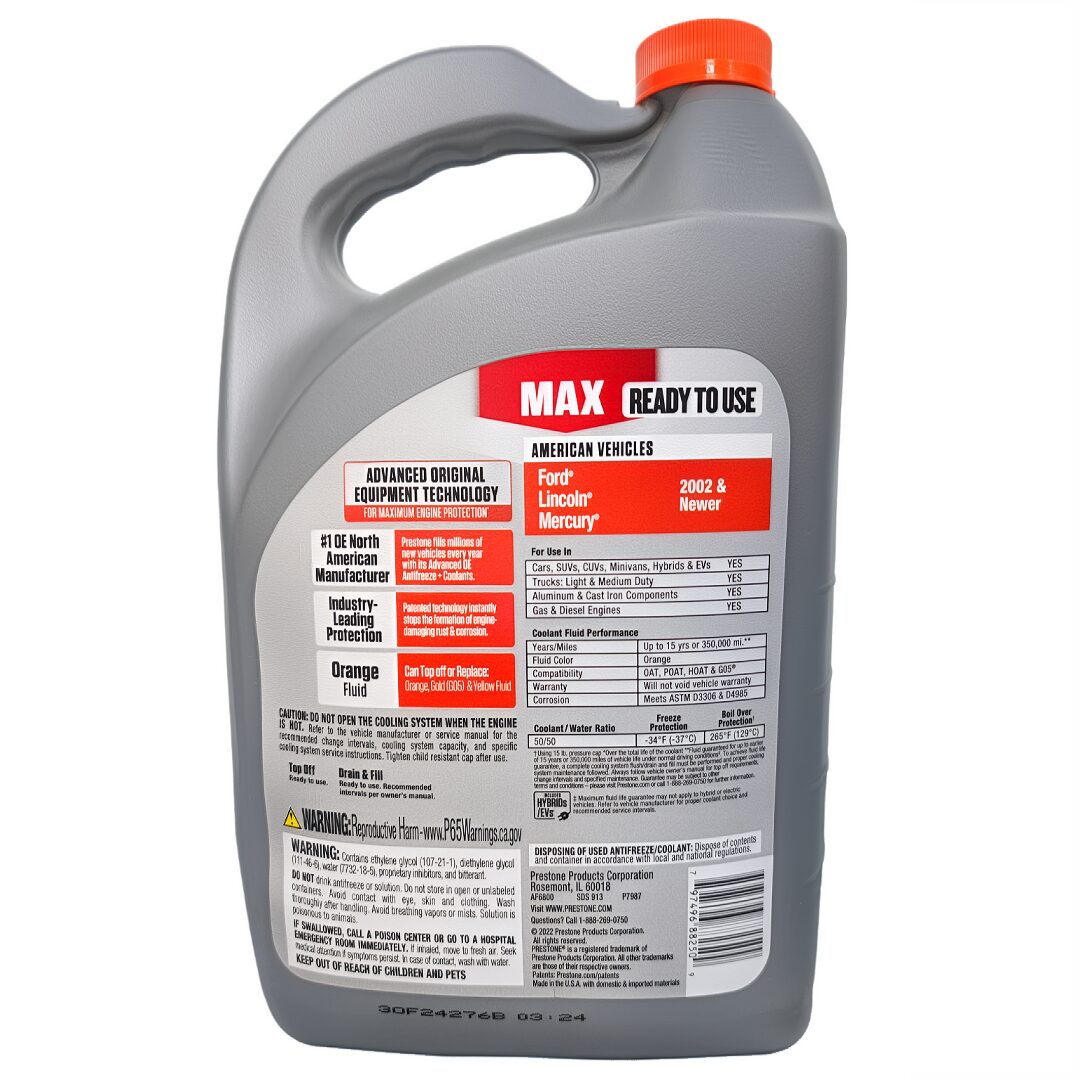 Bidón Refrigerante Prestone Naranja 50/50 para vehículos Ford y motores americanos - PROPARTS